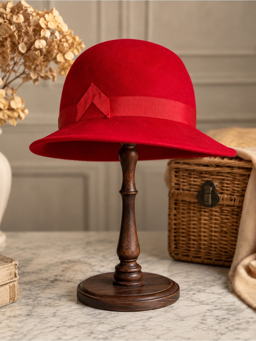 Vintage Anita Pineault Red Fur Felt Cloche Hat